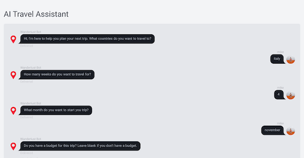AI travel assistant conversation preview